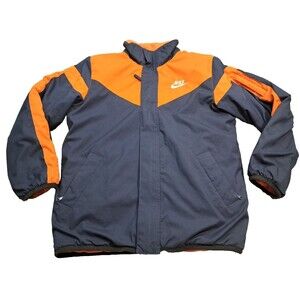 VTG Nike Puffer Jacket Boys Medium 10-12 Youth Fleece Reversible 90s Y2K Illini